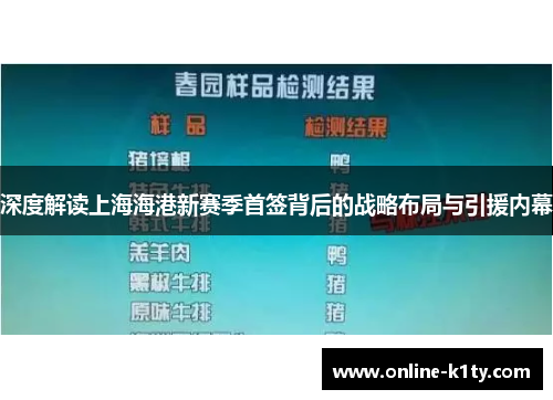 深度解读上海海港新赛季首签背后的战略布局与引援内幕